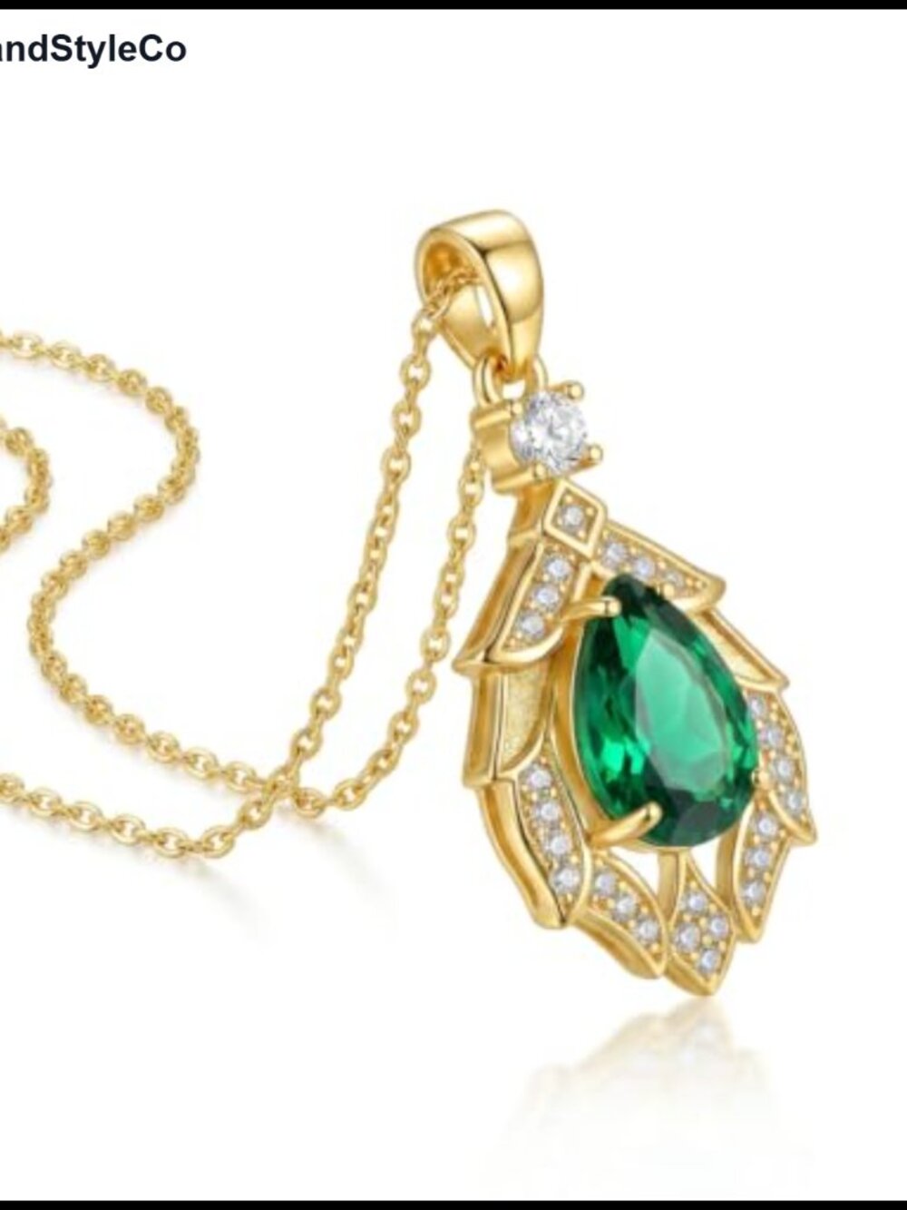 18K Gold Plated Cubic Zirconia Pendant Necklace - Art Deco Style with Extender